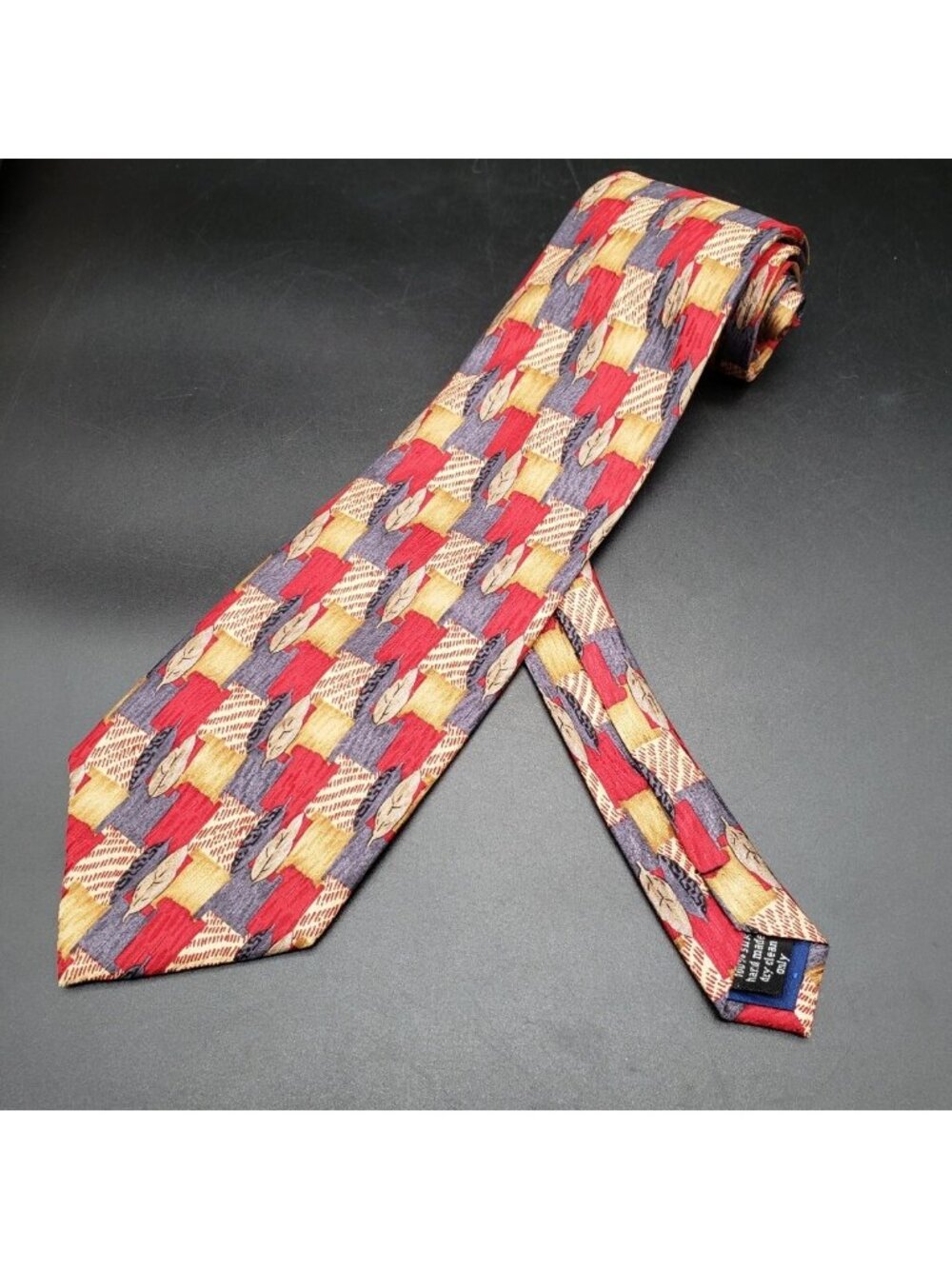 Cocktail Collection Silk Tie 60" Multicolor Patch Feather Print VTG 3.75" Wide